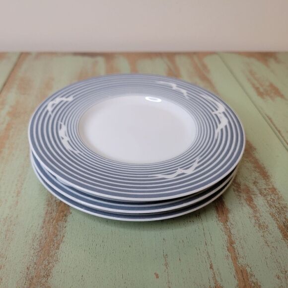 MCM Vintage SPAL Porcelain Portugal Striped Seagull Plates Set of 3 - Picture 7 of 8